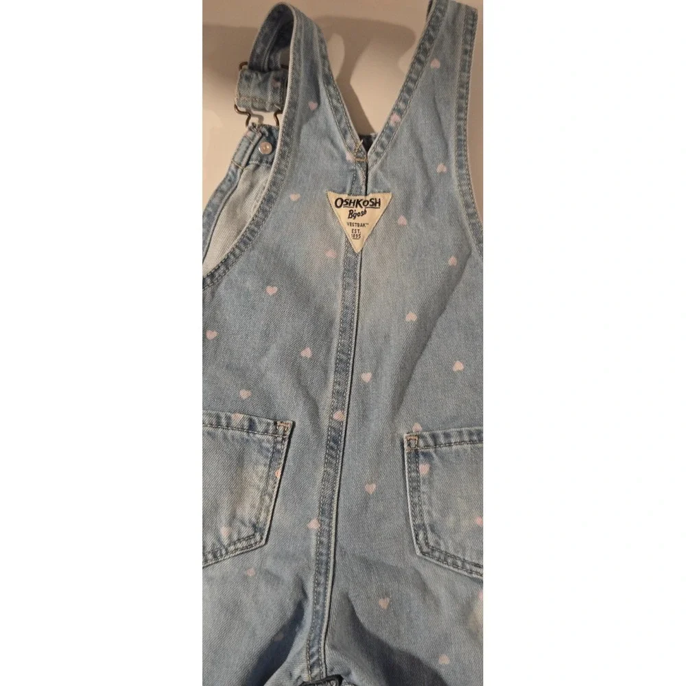 OshKosh B'gosh‎ Baby Girl's Vestbak Pink Hearts Denim Overalls Size 18M